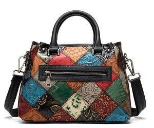 Petit sac à main en cuir véritable pour femme aux effets patchwork