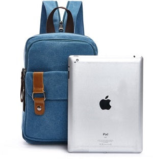 petit sac à dos en toile bleu clair unisexe avec ceinturon vintage